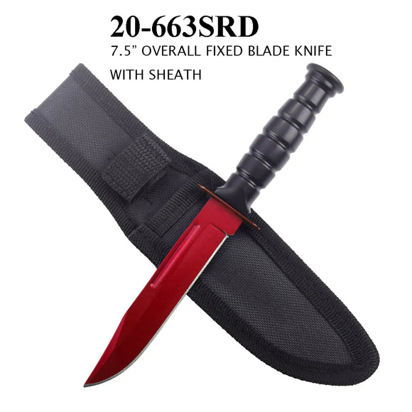 Fixed Blade Combat Knife w/Sheath Red SS Blade/Black ABS Handle SKU 20-663SRD