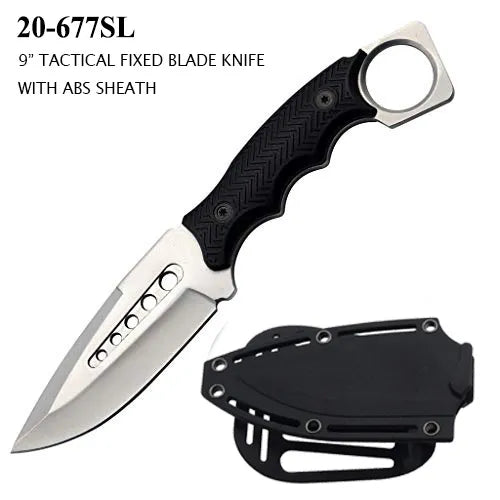 Fixed Blade Tactical Knife w/Sheath SS Blade/Nylon Fiber Handle SKU 20-677SL