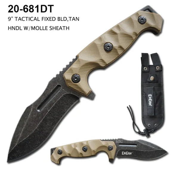 ElitEdge Fixed Blade Knife Stonewashed Blade/CNC Desert Tan Nylon Handle SKU 20-681DT