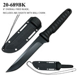 Fixed Blade Neck Knife 8" Overall Black Stainless-Steel Blade/ Black ABS Sheath SKU 20-689BK