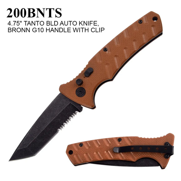 Automatic Tanto Knife w/Safety Lock Brown SKU 200BNTS