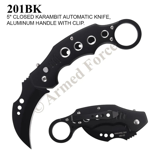 Armed Force Automatic Karambit Knife w/Safety Black Lock SKU 201BK