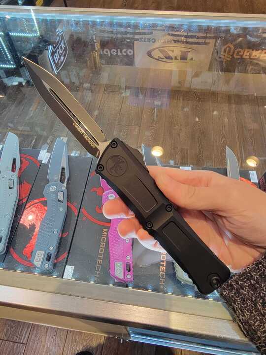 Microtech Combat Troodon Gen III Tactical OTF Knife Black Double Edge Dagger Blade/Black Aircraft Alum. Handle SKU 1142-1T
