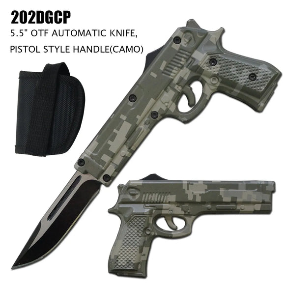 OTF Gun Knife 440C Stainless Steel Blade/Digital Camo Zinc Alloy Coated Handle SKU 202DGCP