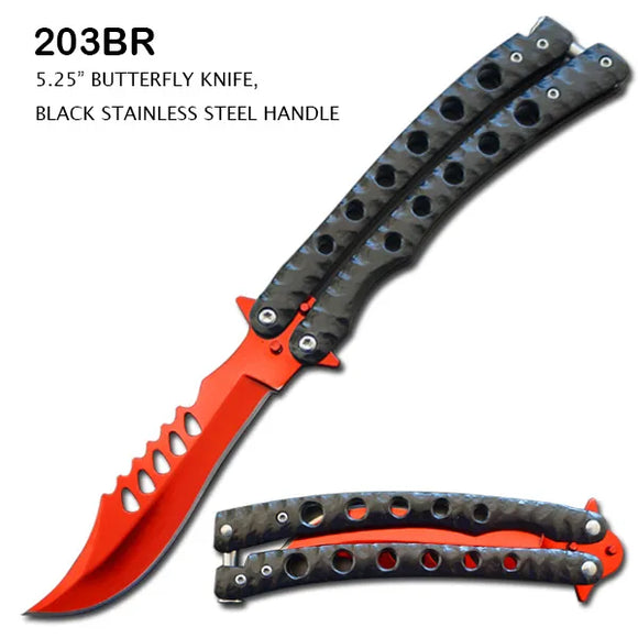 Butterfly Knife Red SS Curved Blade/Black Curved Handle SKU 203BR