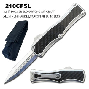 OTF Knife 440C 7CR13 Stainless Steel Blade/CNC Aircraft Aluminum Carbon Fiber Inserts Handle SKU 210CFSL