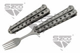 Butterfly Style Fork 9" Overall Stainless-Steel Fork/Silver Titanium Finished Handle SKU 211520-SL