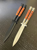Butterfly Knife Black Stainless-Steel Blade & Handle with Wood Inserts SKU 215BW