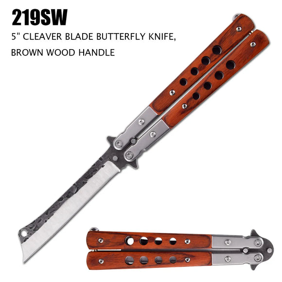Butterfly Knife Cleaver Style Stainless Steel/Wood Handle Inserts SKU 219SW