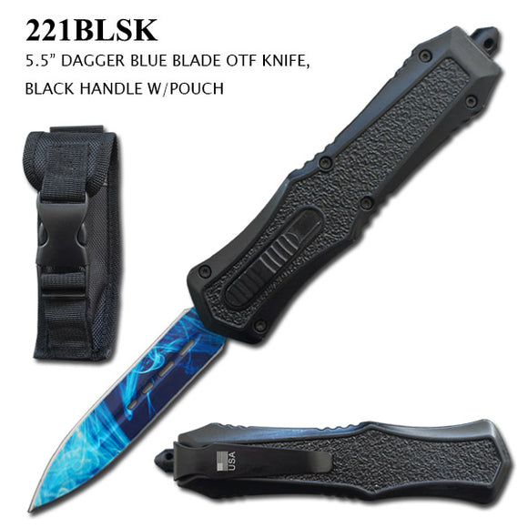 Armed Force Automatic OTF Knife w/Sheath Blue 3D Graphic Stainless-Steel Blade/Black Handle SKU 221BLSK