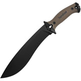 Kershaw Camp 10 Fixed Blade Knife Machete w/Sheath Black Powder Coat 65Mn Carbon Steel Blade/Rubber Over Mold Handle SKU 1077TAN/KS1077TAN