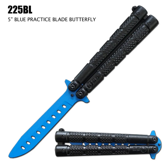 Butterfly Training Knife Blue Stainless Steel Blade & Aluminum Handle SKU 225BL