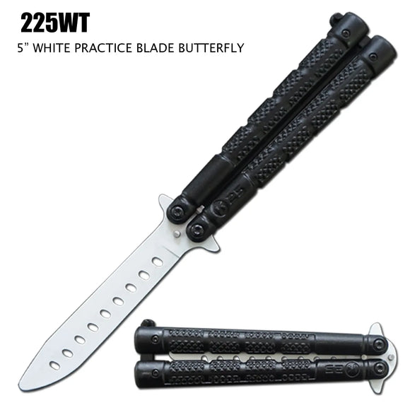 Butterfly Trainer Knife White SS Blade/Black Alum. Handle SKU 225WT