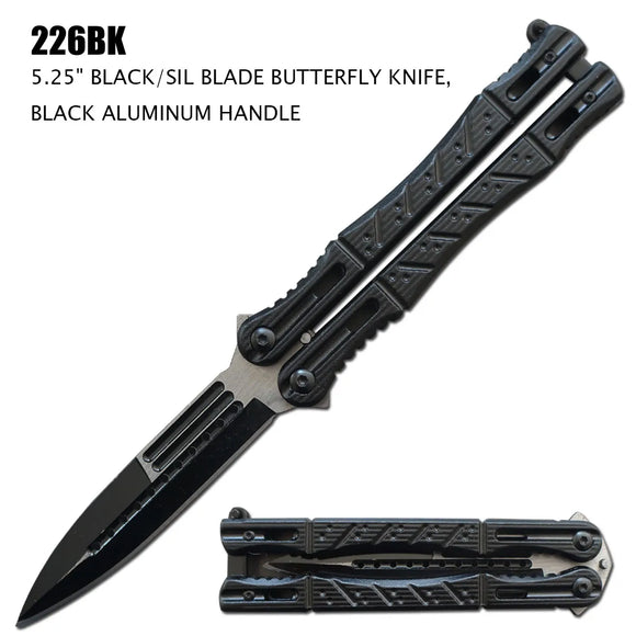 Butterfly Knife Black Stainless Steel Blade & Aluminum Handle SKU 226BK