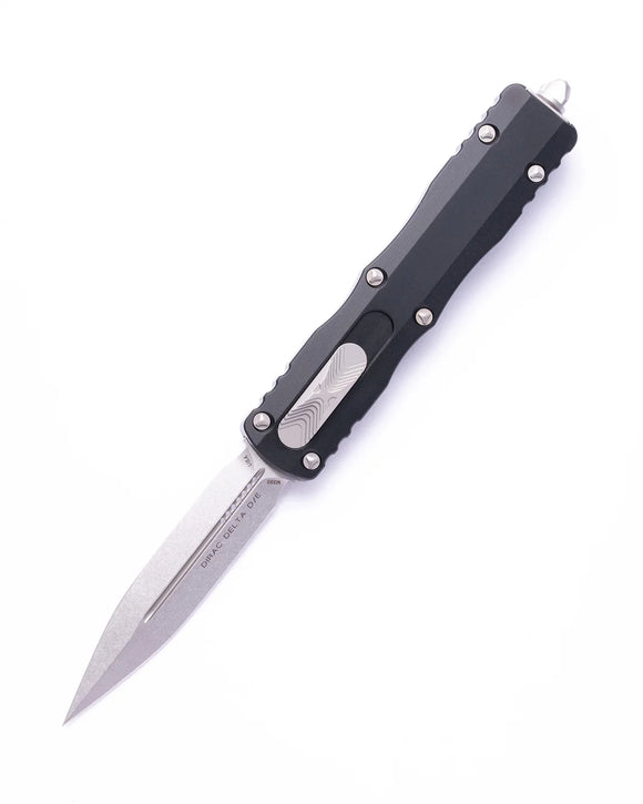 Microtech Dirac Delta Standard Double Edge OTF Knife Stonewash Stainless-Steel Blade/Black Aluminum Handle SKU 227-10