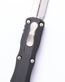 Microtech Dirac Delta Standard Double Edge OTF Knife Stonewash Stainless-Steel Blade/Black Aluminum Handle SKU 227-10