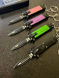 Mini Automatic OTF Knife Keychain Stainless-Steel Dagger Blade/Purple Aluminum Handle SKU 247PE