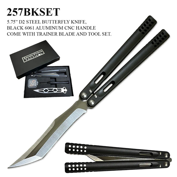 D2 SS Butterfly Knife Set with Training Blade Alum. Handle Black SKU 257BKSET