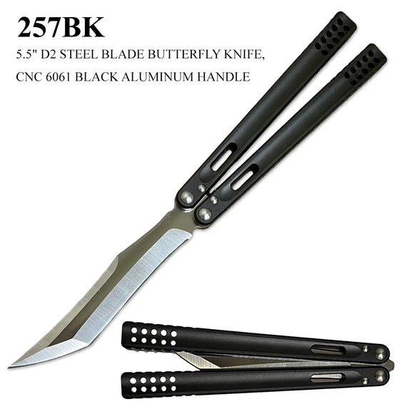 Butterfly Knife D2 Stainless Steel Blade/CNC 6061 Aluminum Handle SKU 257BK