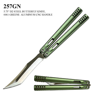 D2 Stainless Steel Butterfly Knife Aluminum Handle SKU 257GN