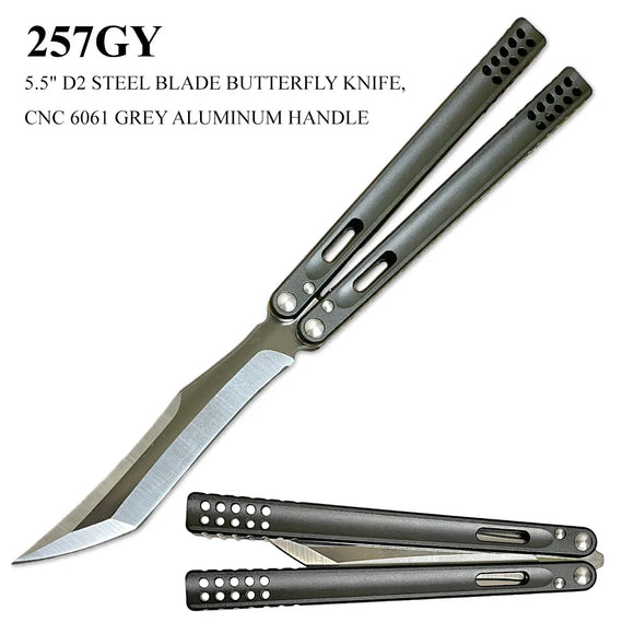 D2 Stainless Steel Butterfly Knife Aluminum Handle SKU 257GY