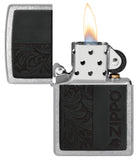 Zippo Black Leather Logo Street Chrome Windproof Lighter