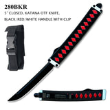 Armed Force Tactical OTF Knife w/Sheath Black Stainless-Steel Blade/Black & Red Katana Style Handle SKU 280BKR