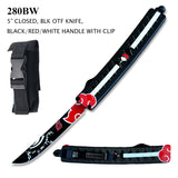 Armed Force Tactical OTF Knife w/Sheath Black & Red Printed Stainless-Steel Blade/Black, White & Red Katana Style Handle SKU 280BW