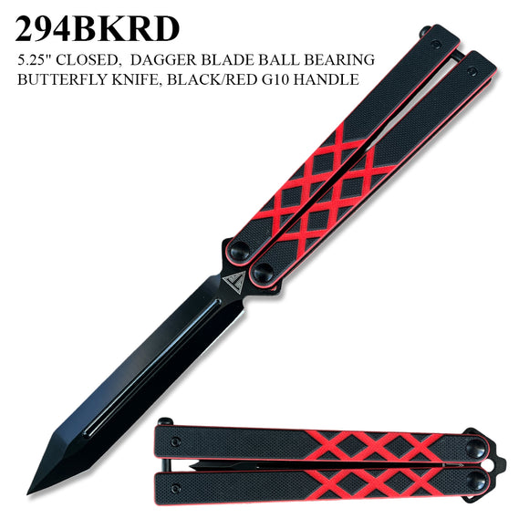 Armed Force Tactical Ball Bearing Butterfly Knife Black 440C Stainless-Steel Blade/Black & Red G10 Handle SKU 294BKRD