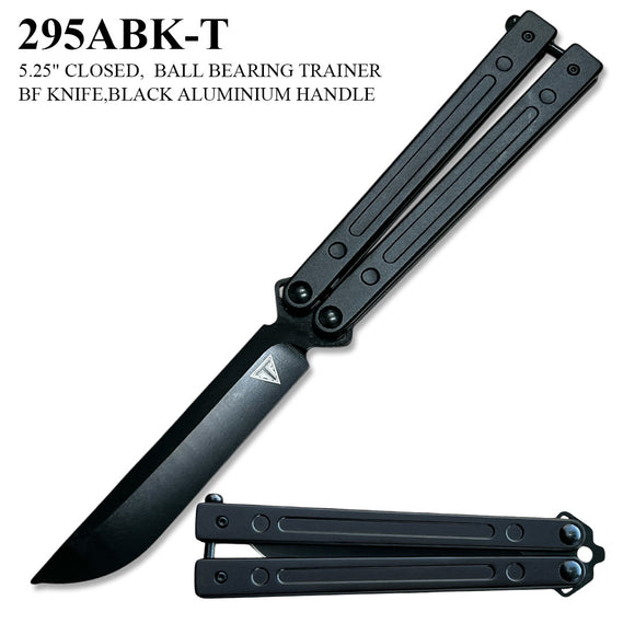 Armed Force Tactical Ball Bearing Butterfly Training Knife Black 440C Stainless-Steel Dull Blade/Black Aluminum Handle SKU 295ABK-T