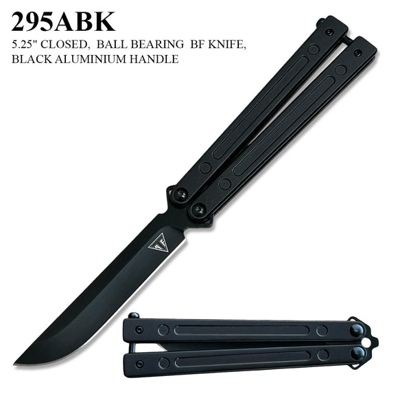 Armed Force Tactical Ball Bearing Butterfly Knife Black 440C Stainless-Steel Blade/Black Aluminum Handle SKU 295ABK