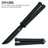 Armed Force Tactical Ball Bearing Butterfly Knife Black 440C Stainless-Steel Blade/Black Aluminum Handle SKU 295ABK