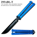 Armed Force Tactical Ball Bearing Butterfly Training Knife Black 440C Stainless-Steel Dull Blade/Blue Aluminum Handle SKU 295ABL-T