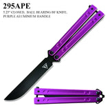 Armed Force Tactical Ball Bearing Butterfly Knife Black 440C Stainless-Steel Blade/Purple Aluminum Handle SKU 295APE