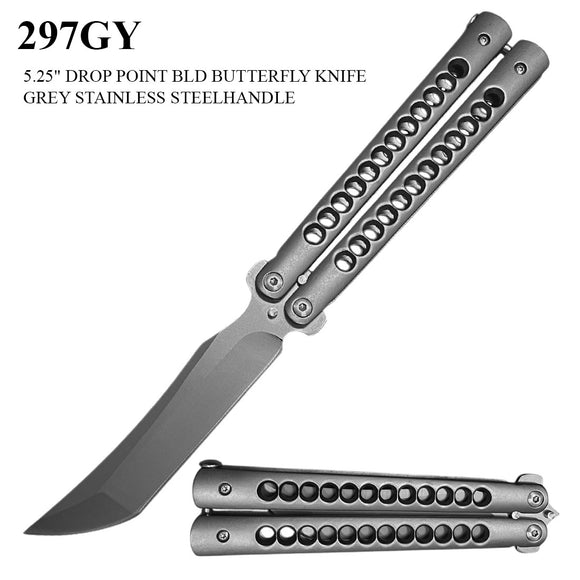 Butterfly Knife 440C Stainless-Steel Blade/Gray Stainless-Steel Handle SKU 297GY