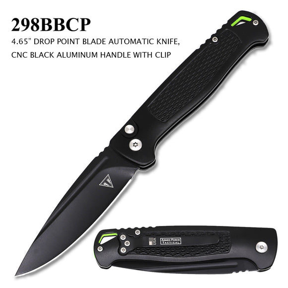 Armed Force Tactical Automatic Knife Black 3CR13 Stainless-Steel Blade/Black Aluminum Handle SKU 298BBCP