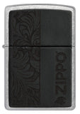 Zippo Black Leather Logo Street Chrome Windproof Lighter