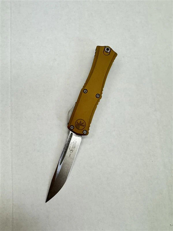 Microtech Hera II Mini OTF Knife S/E Standard Stonewash M390MK Steel Blade/Tan Aluminum Handle SKU 1703M-10TA