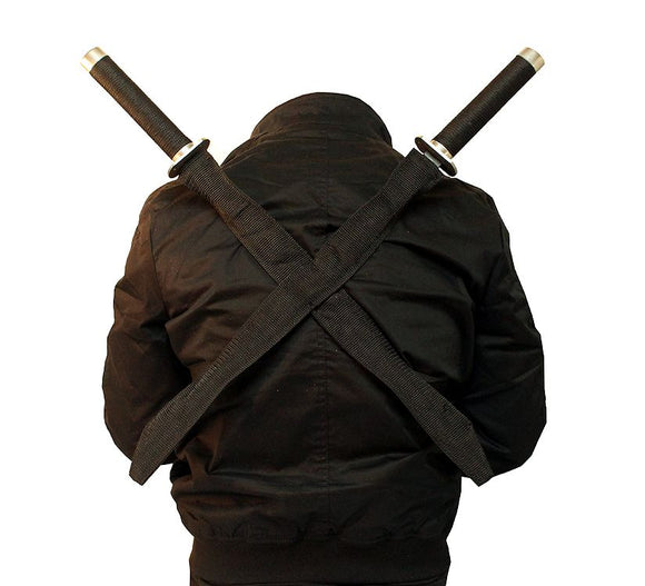 2Pc Black Stainless Steel Ninja Assassin Twin Swords Set SKU 7332