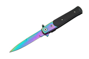 Stiletto Style Assist Open Folding Knife Rainbow SKU 300141-RB