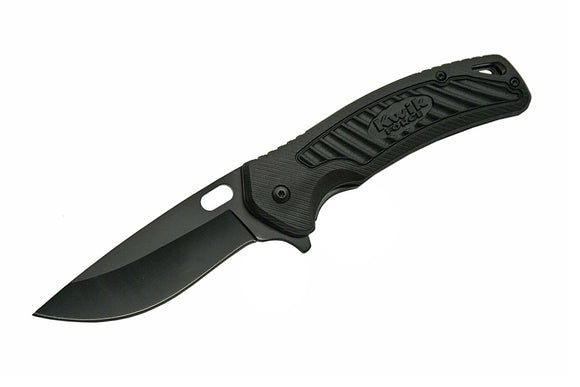 Kwik Force Spring Assist Folding Knife Black/Black SKU 300398-BK