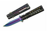 Linerlock Assisted Opening Folding Knife Rainbow Blade SKU 300458-RB