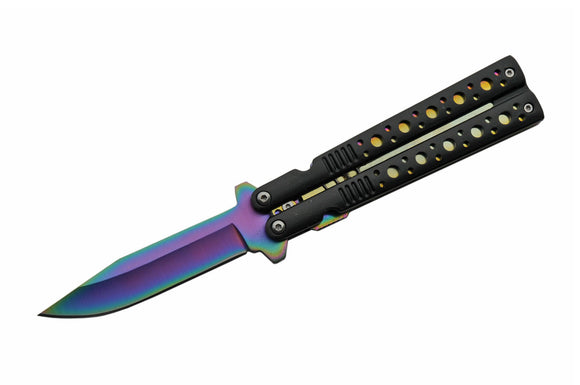 Linerlock Assisted Opening Folding Knife Rainbow Blade SKU 300458-RB