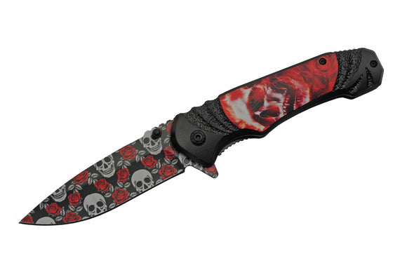 Rose Skull Linerlock Knife SKU 300505