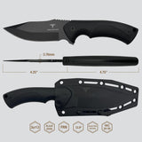 Takumitak Fit Fixed Blade Knife w/Sheath Black 3cr13 Steel Blade/Black & Tan Nylon Handles SKU TKF306