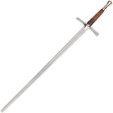 Medieval Warrior Handmade Late Middle Ages Hand and A Half Sword w/Sheath High Carbon Steel Blade/Leather Wrapped Wood Handle with Silver Cross Guard and Pommel 46" Overall SKU TC-5103