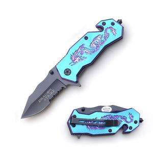 Dragon Strike Spring Assist Rescue Knife 3" Black SS Blade/Blue Handle SKU SE-923BL