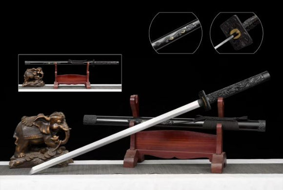 Snake Eye Tactical Classic Samurai Katana Sword w/Stand Carbon Steel Blade/Ornate Metal Handle with Steel Tsuba 39