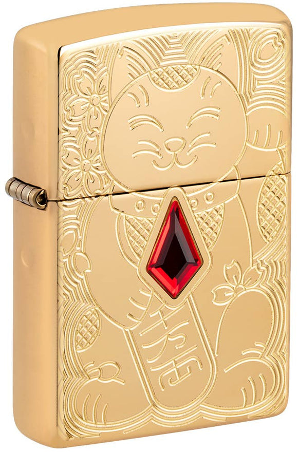 Zippo Gold Lucky Cat Design Lighter SKU 49802-000003
