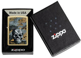 Floral Skull Design Street Brass Zippo Lighter